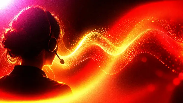 Abstraktes Licht in Rot, Orange und Gold für ein Sprachkonzept im Kundensupport.